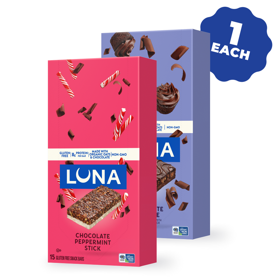LUNA Bar Chocolate Cupcake Flavor & Chocolate Peppermint Stick Flavor Variety Pack, 30 Bars