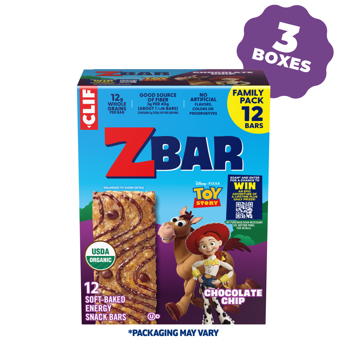Zbar Chocolate Chip Soft-Baked Energy Snack Bars, Organic Granola Bars Multi-Pack, 36 Bars